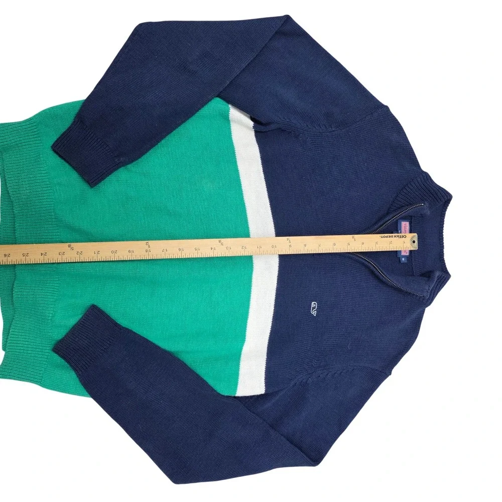 Vineyard Vines Men's Quarter Zip Sweater Navy Green White Stripe Size‎ M Cotton